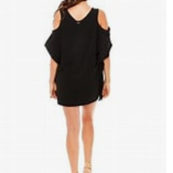 New Cuban Mambo Mini Dress Jet Black Batwing Sleeve Cover-up Beach Dress M / S - Picture 2 of 15